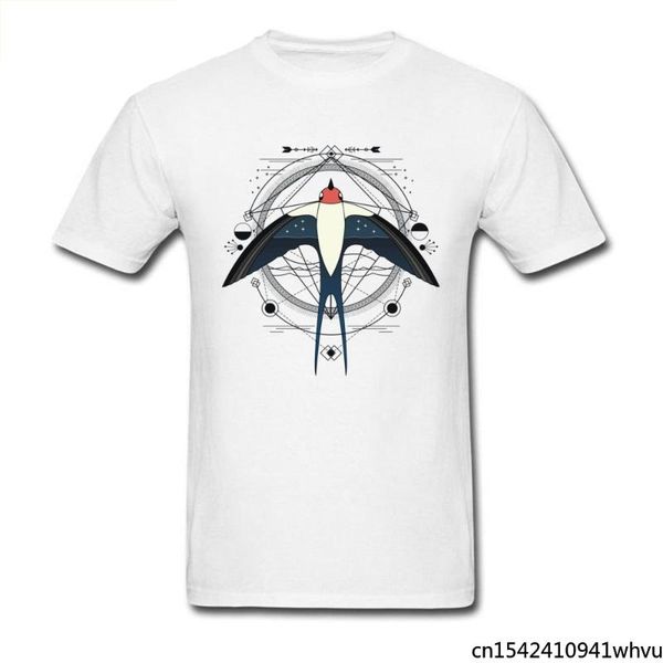 

men's t-shirts colored geometric swallow boho style art design clothes oversized men, White;black