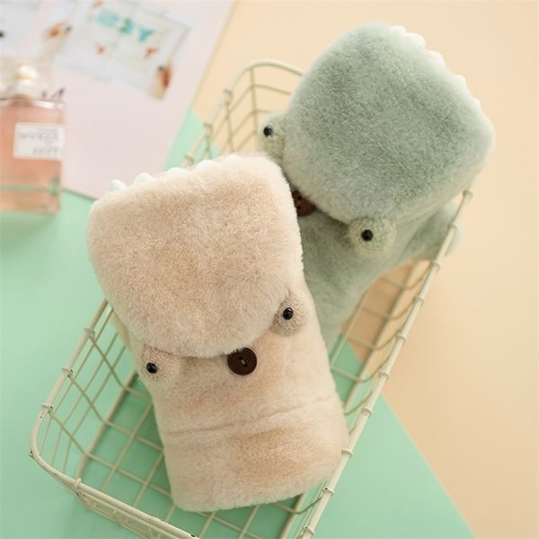 

Shengqi 2020 winter new Korean cute female student outdoor Plush thickened warm half finger flip gloves, Black