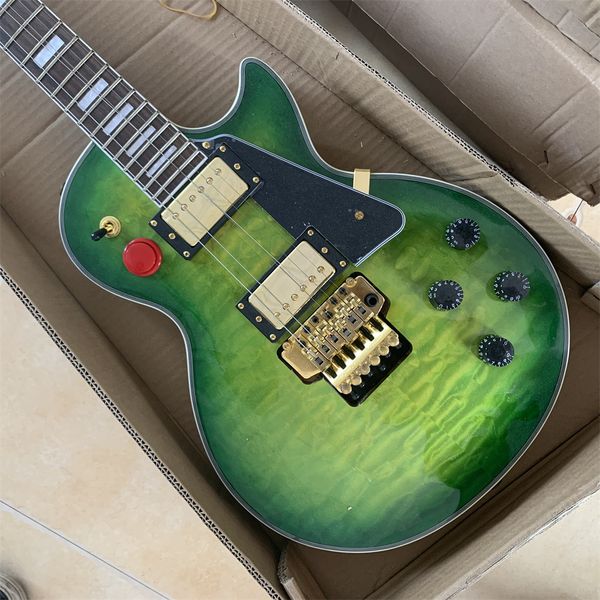 

classical aaaaa quilted maple green circle yellow sunburst guitar gold hardware