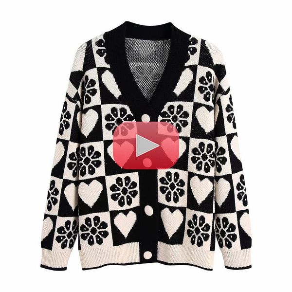

women's knits & tees women fashion jacquard loose knit cardigan sweater vintage long sleeve covered buttons female outerwear chic, White