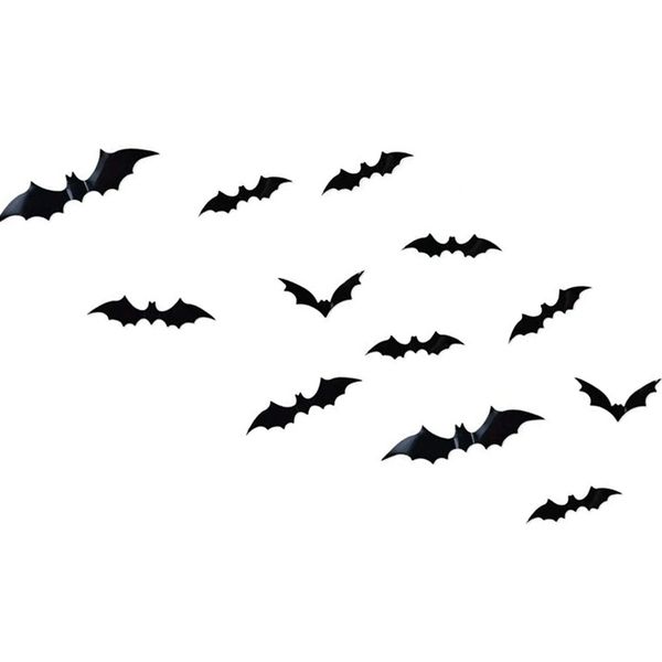 

12pcs halloween bat wall sticker 3d decoration black pvc home party decor wall bar party scary decos props