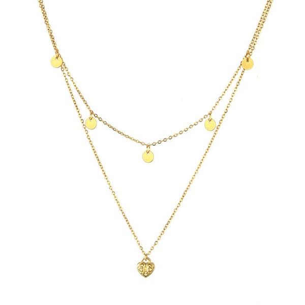 

pendant necklaces stainless steel multi-layer chain disc layer for women girls tassel heart choker jewelry, Silver