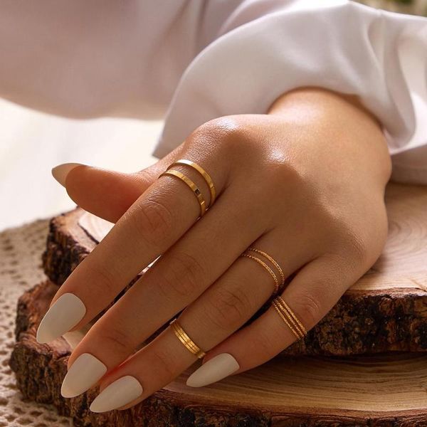 

beaded, strands fashion original design gold color round hollow geometric rings set for women ring joint female jewelry, Black