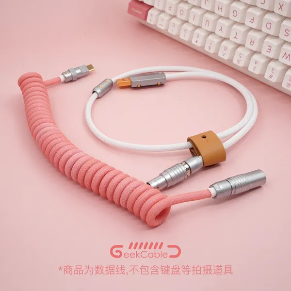 Geekcable handgefertigtes, maßgeschneidertes mechanisches Tastatur-Datenkabel, hintere Luftfahrt-Stecker-Serie, spiralförmig gewebtes Tastaturkabel, Pink Girl
