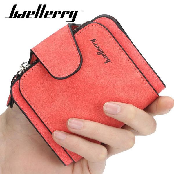 

wallets baellerry women multi-card korean version buckle matte leather coin purse short student wallet ladies, Red;black