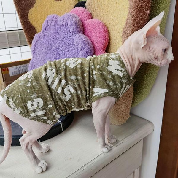 

cat costumes green color clothes sphinx t-shirt cotton letter for spring summer sweater kitty vest