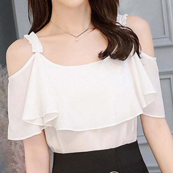 

women's blouses & shirts women korean summer fashion o-neck short sleeve shirt casual chiffon blouse white chemisier femme nouvelle col