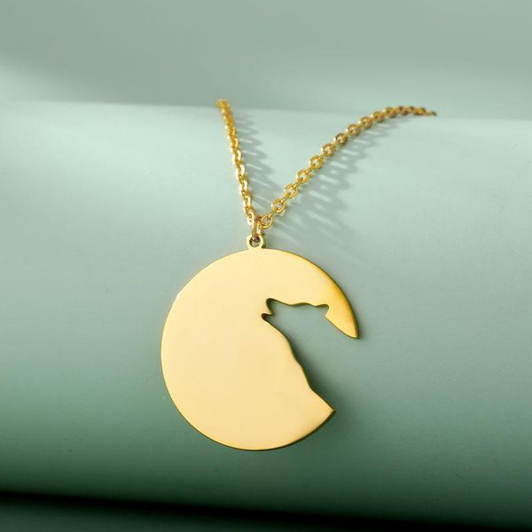 

pendant necklaces goth wolf round necklace for women animal chain stainless steele gold choker simple jewelry gift whosale, Silver