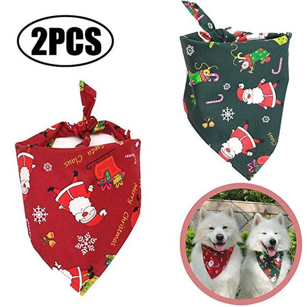 

dog apparel 2021 christmas bandana with handmade applique santa claus elk washable triangles bibs scarfs for puppy 2 pcs