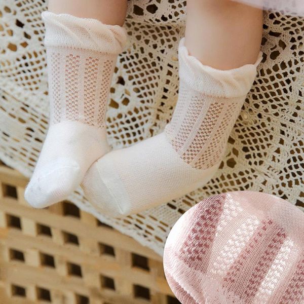 

baby girl boy socks toddler kids cotton mesh breathable solid color summer, Pink;yellow