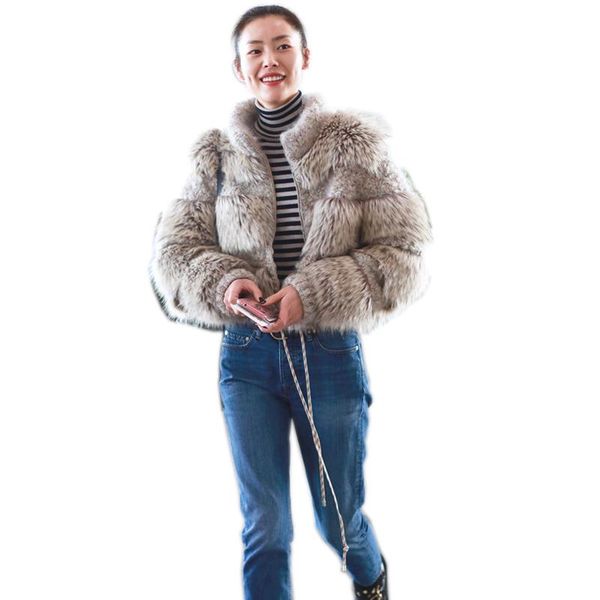 

women's fur & faux korean streetwear 2021 winter jacket women parka real coat natural raccoon collar woolen bomber, Black