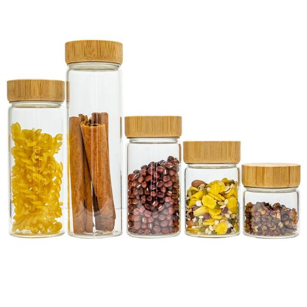 

storage bottles & jars 6pcs 50ml 80ml 100ml 150ml 190ml clear glass with bamboo wood aluminum lid gift crafts candy pot refillable sub vials