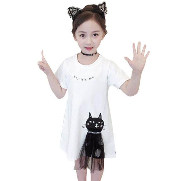 

girl's dresses teens kids for girls clothing summer cartoon cat princess dress teenage children's girl, Red;yellow