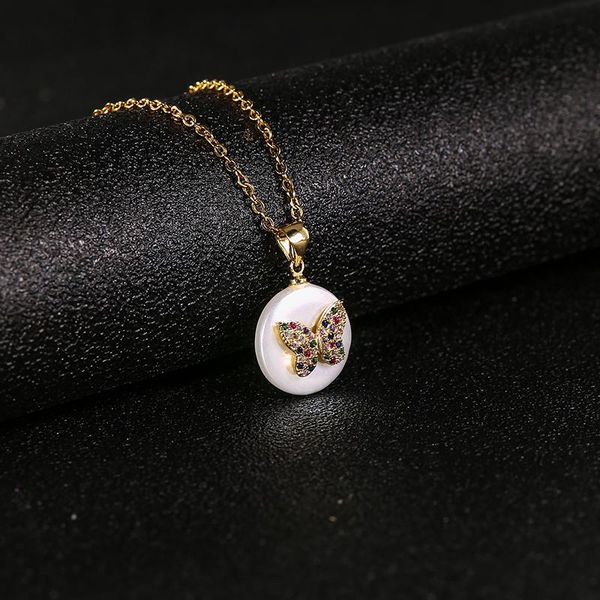 

pendant necklaces fashion golden stainless steel shell colored zircon butterfly necklace for women charm jewelry, Silver
