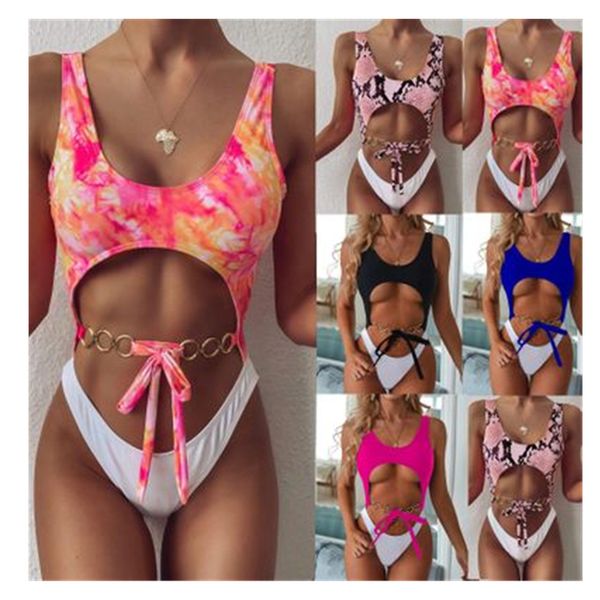 Mulheres Splicing Coloring Cores Bow-Nó Swimwear Moda Tendência Reúna Brutas Split Split Swimsuit Designer Verão Feminino Sling Beach bikini Sets