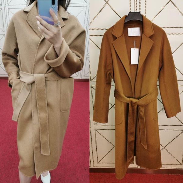

women's wool & blends 2021 spring women clothes fashion belt khaki coat elegant loose brown jacket cashmere, Black