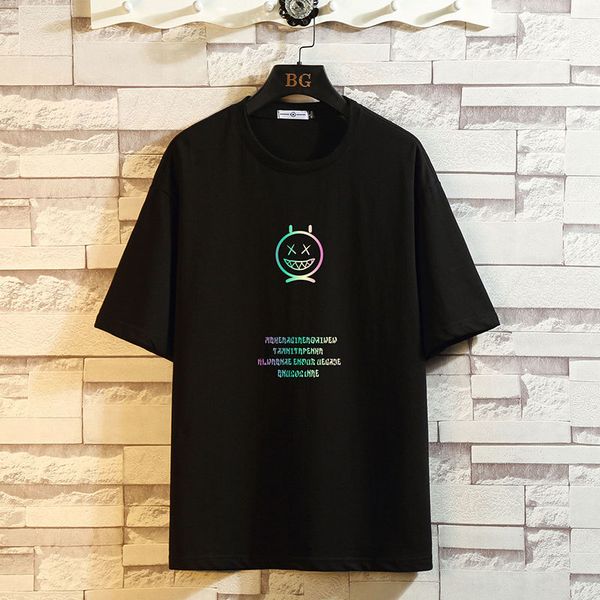 

men's t-shirts men streetwear smile face print t shirts 2021 summer mens hip hop harajuku t-shirts male korean vintage oversized bmb2, White;black