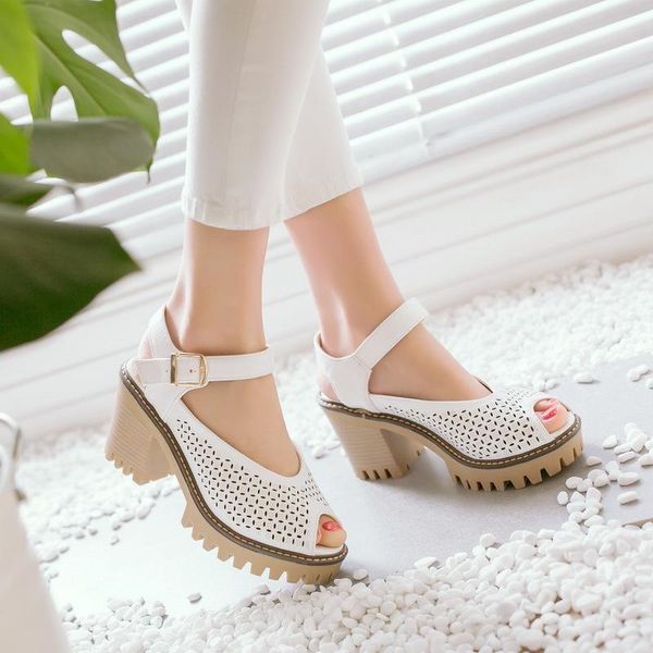 

dress shoes women's sandals 2021 fish mouth platform women fashion hollow out casual buckle strap sandalias, Black