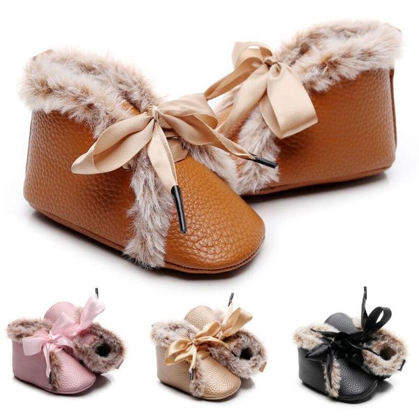 Stiefel 2021 Baby Winter Warme Erste Wanderer Kleine Jungen Mädchen Kind Verband Schuhe Fuzzy PU Leder Weiche Sohle Anti rutschte Plüsch