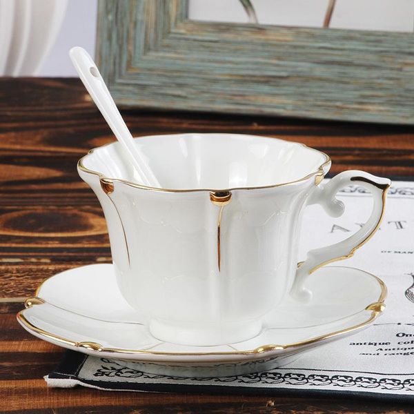 

mugs ceramic coffee cup elegant white gold tea mug and saucer set afternoon dessert porcelain teacup milk cafe espresso