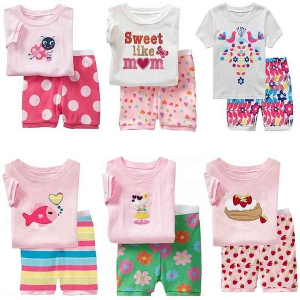 Hooyi Summer Baby Girls Abbigliamento Suits Cotton Children Sleepwear Set Pantaloncini Pantaloni Pantaloni Pantaloni Pantaloni Pantaloni Pigiama 2 PZ 210915