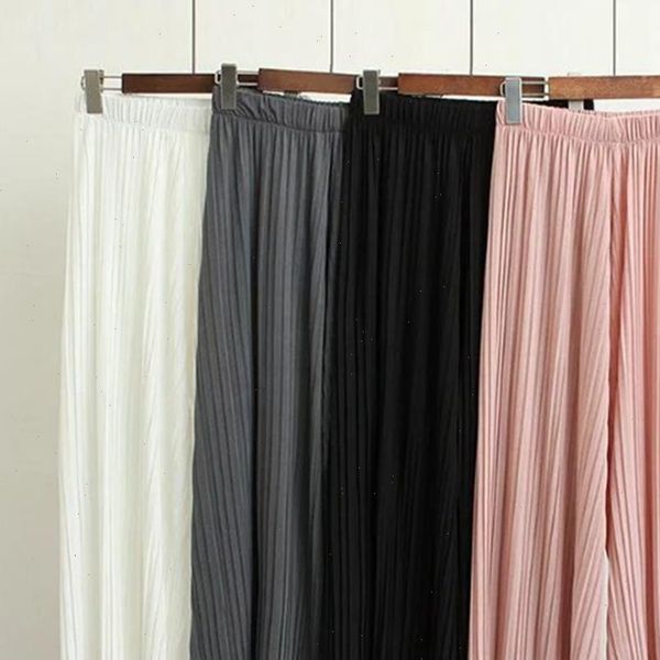 

women womens capri solid color pleated wide leg pants elastic waist cropped trousers culottes drop good quality, Black;white