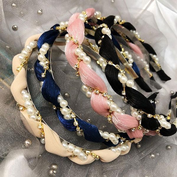 

women retro pearl fabric hairbands lady hair accessories girl's headband hoops holder headwear accessories1