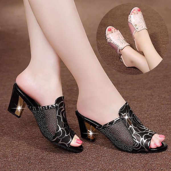 

slippers women high heels pumps fashion hollow party wedding shoes woman comfort quality pu leather summer sandals plus size, Black