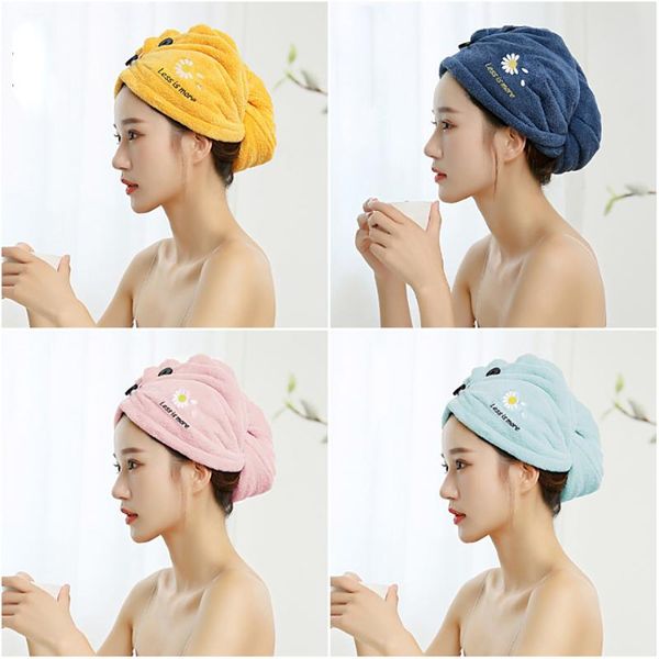 

towel daisy hair towels quick drying absorbent turban letter embroidery anti frizz bath spa wipe long curly dry