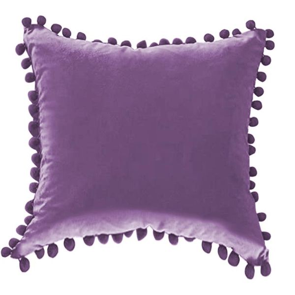 

pillow decorative throw covers with pom-poms soft particles velvet solid cushion for couch bedroom car 2 packs