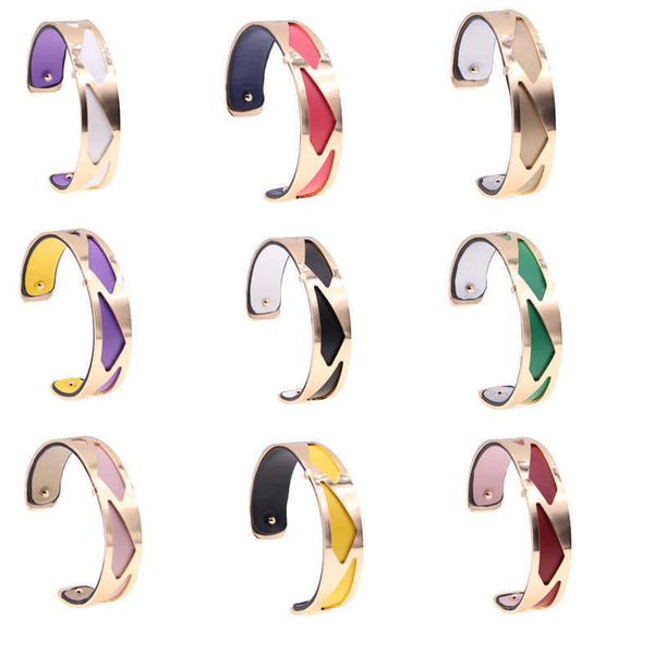 

15mm interchangeable reversible bracelet bangles with gold color tresse cuff bangles bracelet argent femme bijoux 2020 q0719, Black