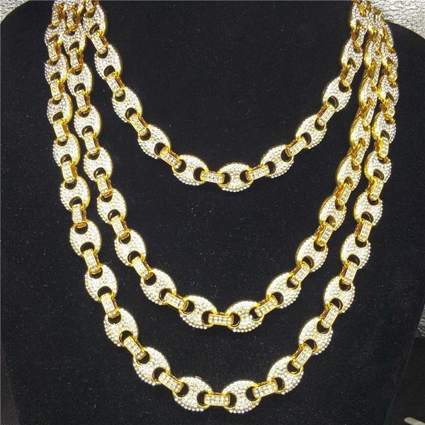 

chains hip hop punk iced out 12mm pig nose coffee bean single row chain necklaces bracelets for men rhinstone bling street wear jewelry, Silver