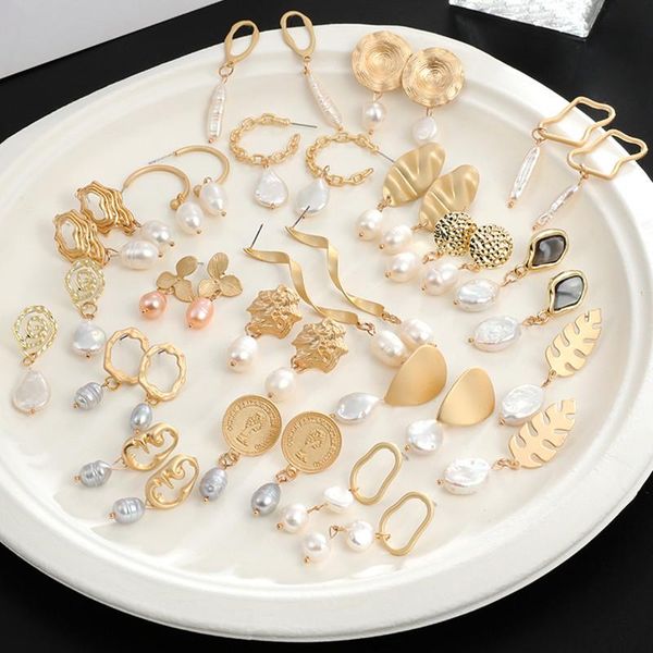 

multi styles pendant earrings for women irregular freshwater pearl shell drop gold fashion wedding party jewelry dangle & chandelier, Silver