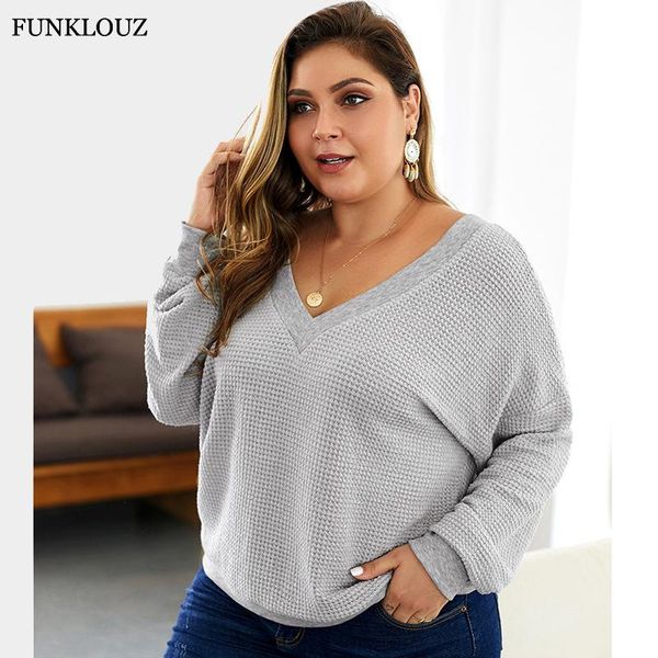 

women's sweaters funklouz korean style oversize autumn sweater pullover v neck loose knitted clothing 2021, White;black