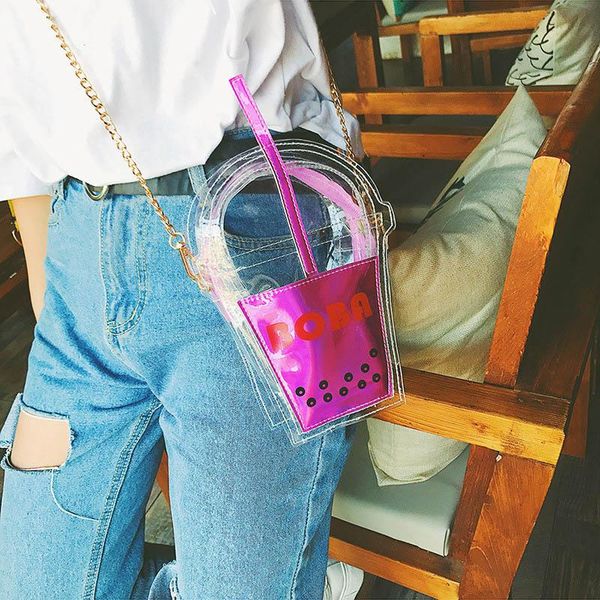 

funny cup shaped laser pvc handbag female chain shoulder bag small clutch purse phone pouch women's fashion travel messenger cross body