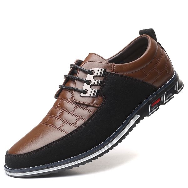 

2021 New Arrival Fashion Spring Plus Velvet Casual Shoes High Quality Men Leather Shoes Lace-Up Loafers Business Dress Shoes, Brown
