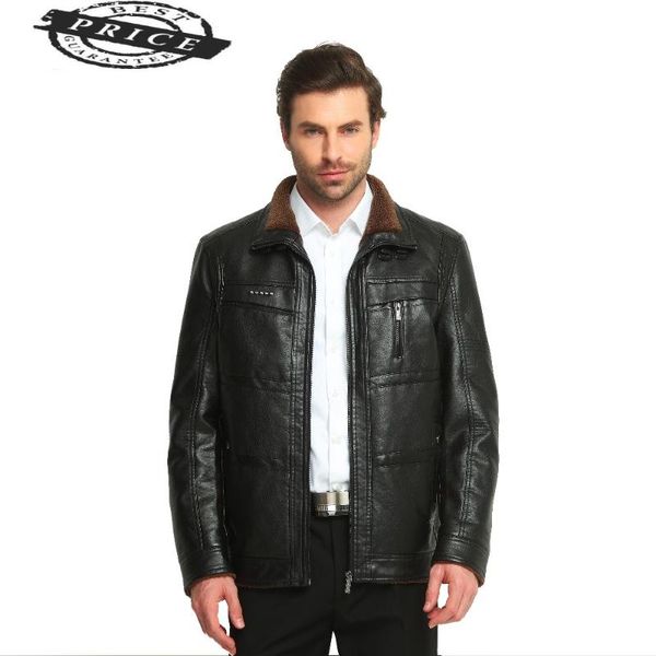 

men's fur & faux de men jaqueta leather jacket couro masculino coat middle-aged pu stand collar size male 5xl 4 color, Black