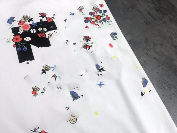 

women's 21s spring summer new men's and of + flowers blooming t-shirt splashing ink printing fashion atmospher, Gray