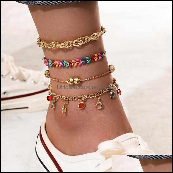 

anklets jewelry yada 4 pcs/set trendy tassel for women foot beach barefoot sandals bracelet ankle female layer handmade at200083 drop delive, Red;blue