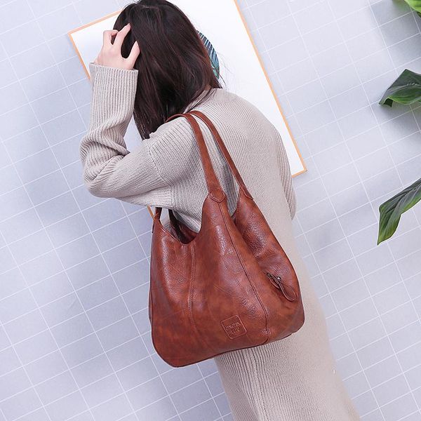 

vintage leather luxury handbags women bags designer large capacity tote for sac storage