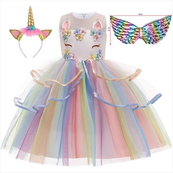 

unicorn party kids for girls girl dress christmas costume carnival children princess birthday 8 10 years, Red;yellow