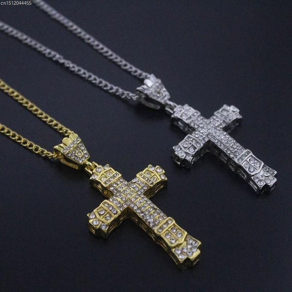 

pendant necklaces klassieke vintage cross crystal hanger ketting voor vrouwen mode zirconia goud zilver kleur choker sieraden, Silver
