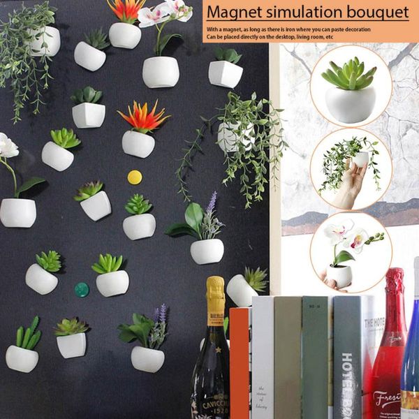 

fridge magnets 3d artificial flower magnet succulent plant refrigerator sticker hanging vase potted decors