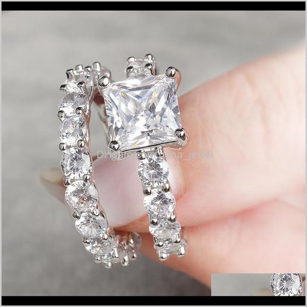 

sparkling luxury jewelry 925 sterling silver fill princess cut white z cz diamond party wedding engagement band ring for women gcz oqpnk, Slivery;golden