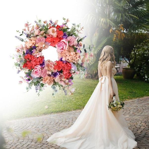 

summer wreath for front door - rose hydrangea spring 23.6 inch artificial green leaves farmhouse wreat decorative flowers & wreaths