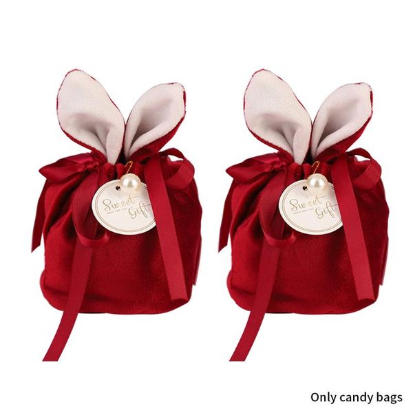 

2pcs candy bag cartoon easter decoration velvet party wedding ear gift cookie packaging biscuit soft with ribbon wrap
