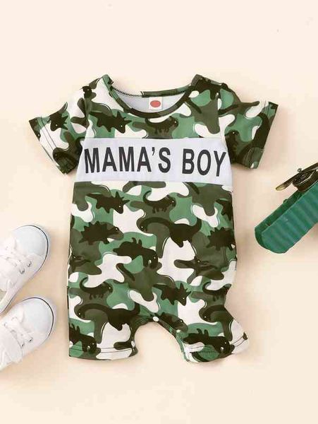 

baby letter & camo print romper she, Blue