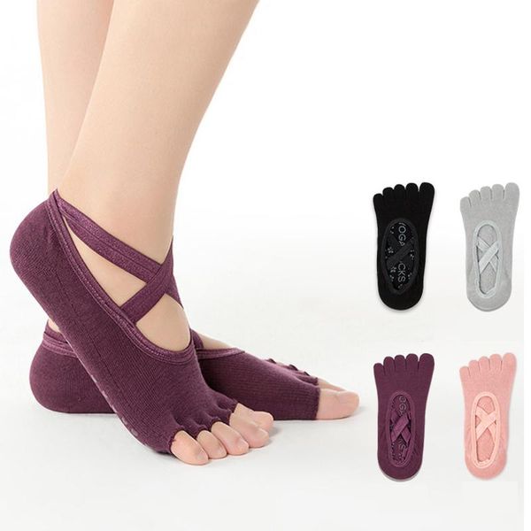 

women yoga socks anti-slip quick-dry damping pilates basketball good grip for men&women floor soft cotton toe sports, Black