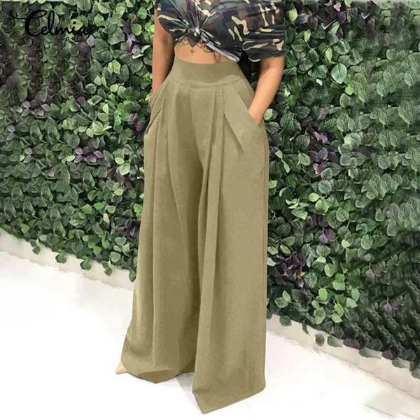 

women's pants & capris basic pant celmia fashion wide leg elastic waist loose casual long pantalon vintage office trousers plus size 5x, Black;white