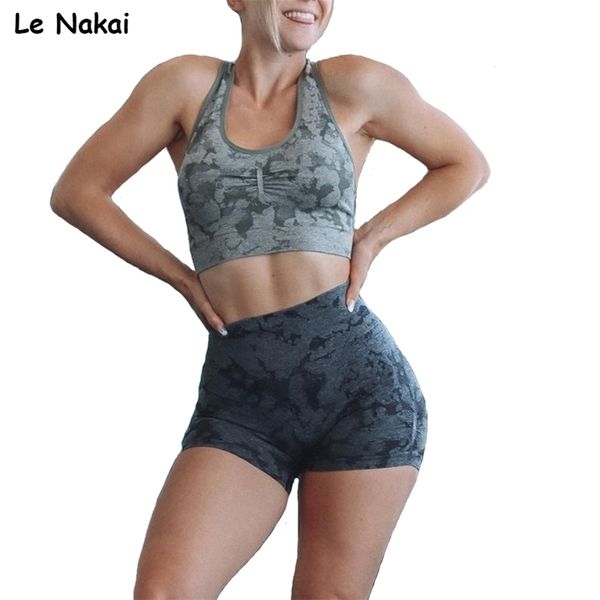 Adapt Camo Seamless Shorts Conjuntos para mulheres treino de verão Roupas Racer Back Crop Top 2 Peça Ginásio Roupas Roupas Yoga Set 210802